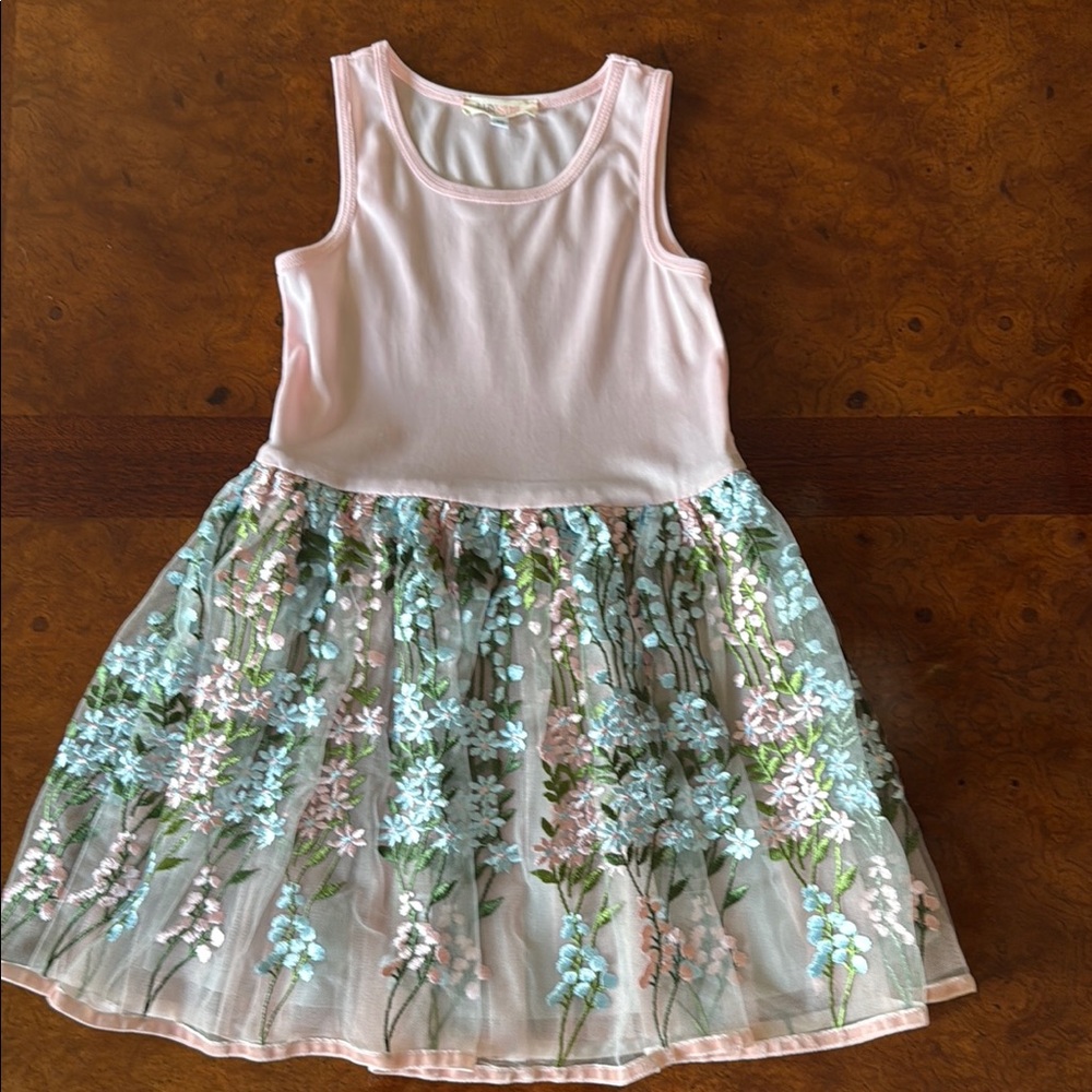 Baby Sara Floral Embroidered Pink, Blue Green Girls Dress - Size 6